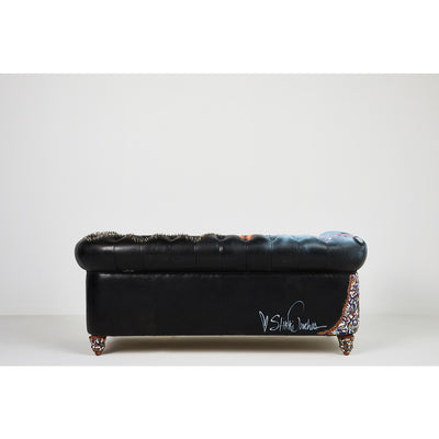 2 Place Chesterfield in top grain vintage distressed leather X Stikki Peaches Mixed Media Art Work Intervention
